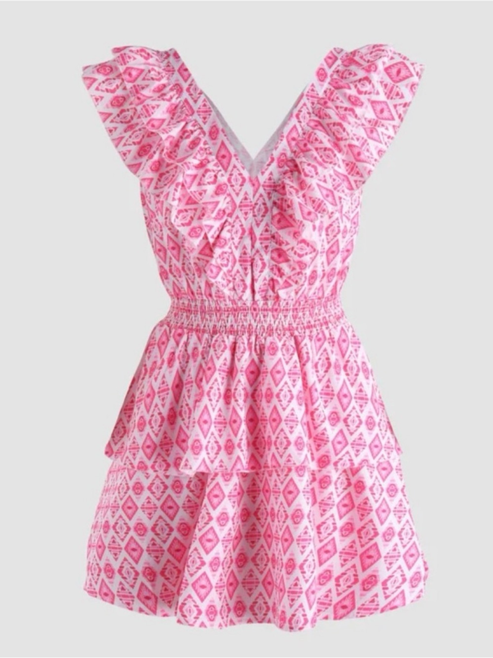 NWT LookSky Pink Printed Ruffle Mini Dress size S